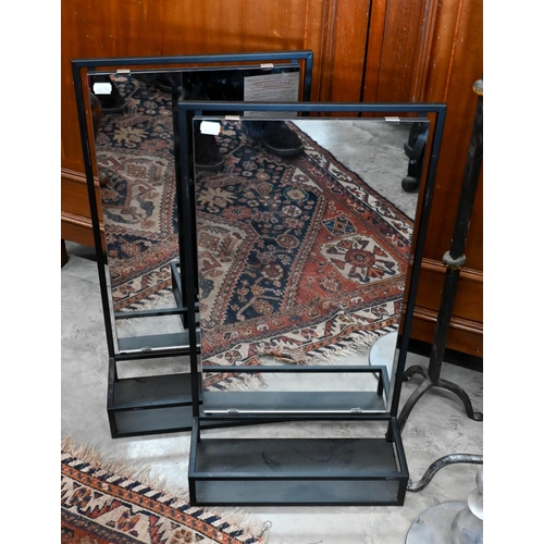 128 - # A pair of metal framed bathroom mirrors to/w four various torchere/candle stands (6)