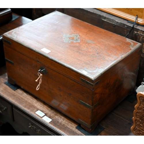 157 - A teak, brass mounted and camphor-lined campaign-style trunk with fitted interior c/w key, 50 x 35 x... 