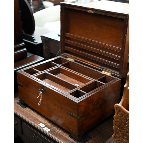 157 - A teak, brass mounted and camphor-lined campaign-style trunk with fitted interior c/w key, 50 x 35 x... 