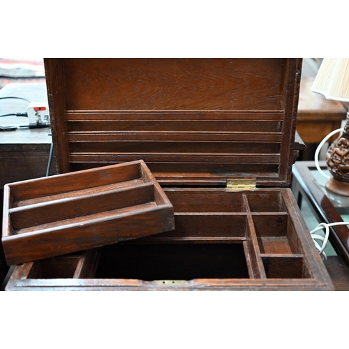 157 - A teak, brass mounted and camphor-lined campaign-style trunk with fitted interior c/w key, 50 x 35 x... 