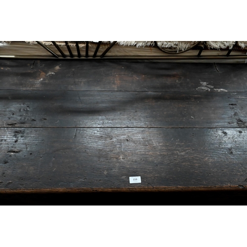 159 - A large 18th century carved oak coffer/blanket chest (a/f), 132 cm wide x 60 cm deep x 62 cm high