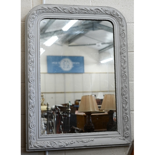 163 - A 19th century painted gesso overmantel mirror, floral moulded frame, 105 x 78 cm