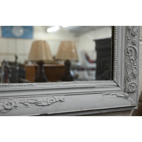 163 - A 19th century painted gesso overmantel mirror, floral moulded frame, 105 x 78 cm