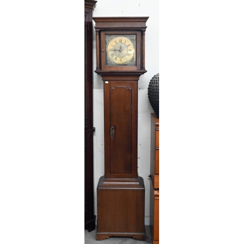 Thomas Pinfold, Banbury - A 30 hour oak longcase clock with brass dial c/w weight, pendulum and case key 195 cm high