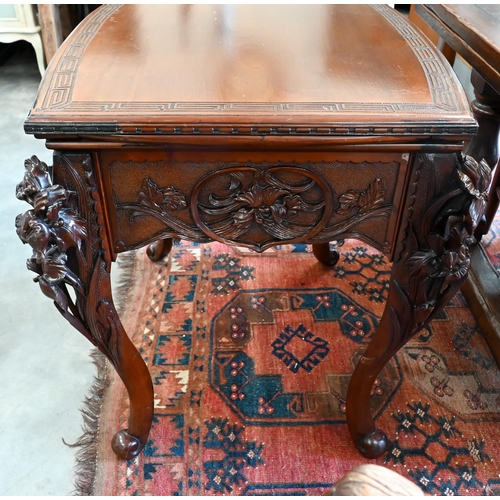 175 - A floral and foliate carved hardwood side table with frieze drawer and cabriole supports, 75 x 65 x ... 