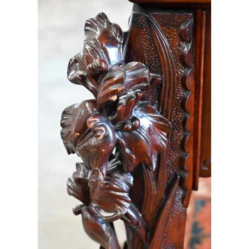 175 - A floral and foliate carved hardwood side table with frieze drawer and cabriole supports, 75 x 65 x ... 