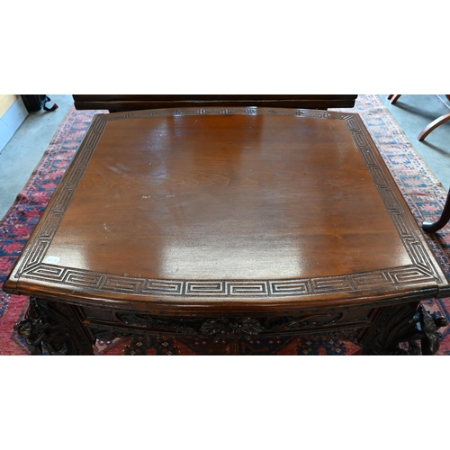 175 - A floral and foliate carved hardwood side table with frieze drawer and cabriole supports, 75 x 65 x ... 