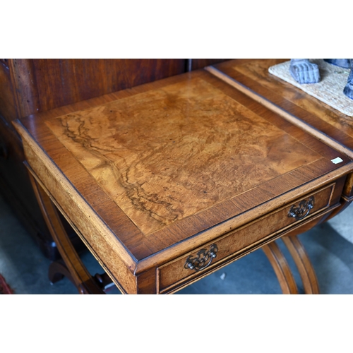 178 - Iain James - pair of burr walnut crossbanded lamp tables, each with single drawer on shaped supports... 