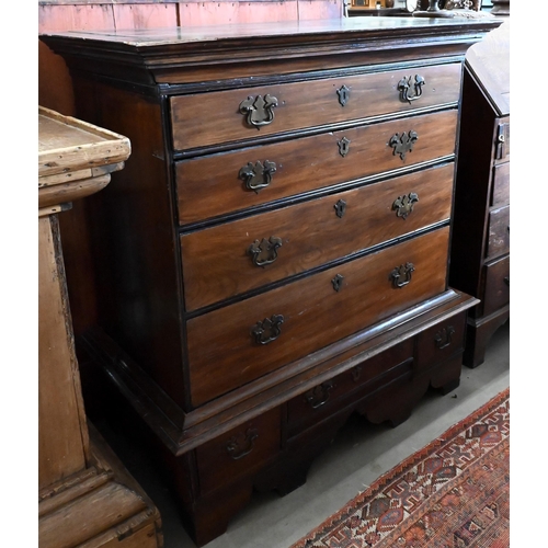 181 - A 19th century mahogany chest of four long drawers on three drawer stand (a/f), 104 cm wide x 54 cm ... 