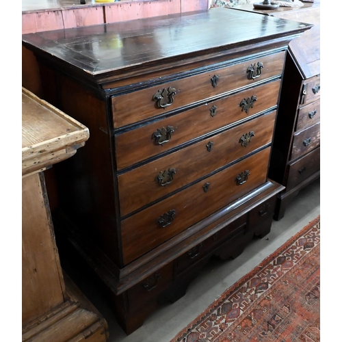 181 - A 19th century mahogany chest of four long drawers on three drawer stand (a/f), 104 cm wide x 54 cm ... 