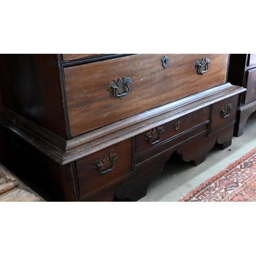 181 - A 19th century mahogany chest of four long drawers on three drawer stand (a/f), 104 cm wide x 54 cm ... 