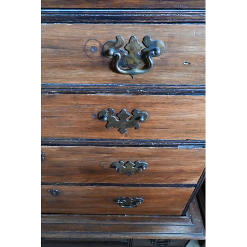 181 - A 19th century mahogany chest of four long drawers on three drawer stand (a/f), 104 cm wide x 54 cm ... 