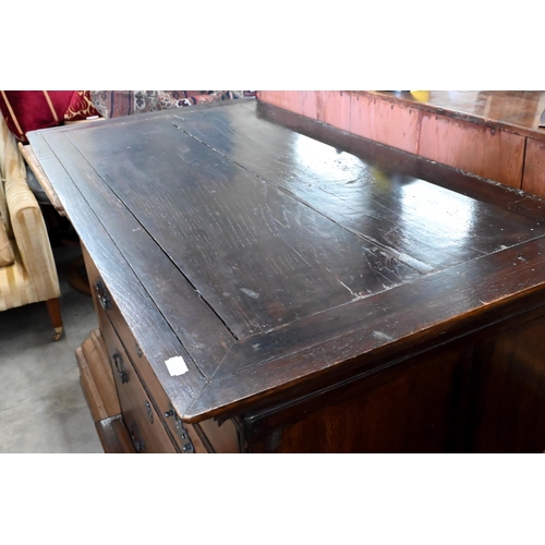 181 - A 19th century mahogany chest of four long drawers on three drawer stand (a/f), 104 cm wide x 54 cm ... 