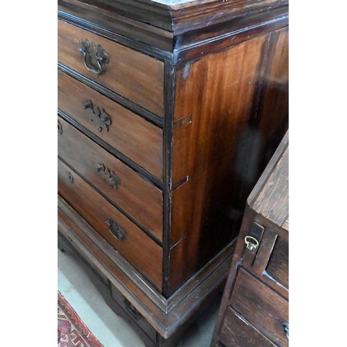 181 - A 19th century mahogany chest of four long drawers on three drawer stand (a/f), 104 cm wide x 54 cm ... 