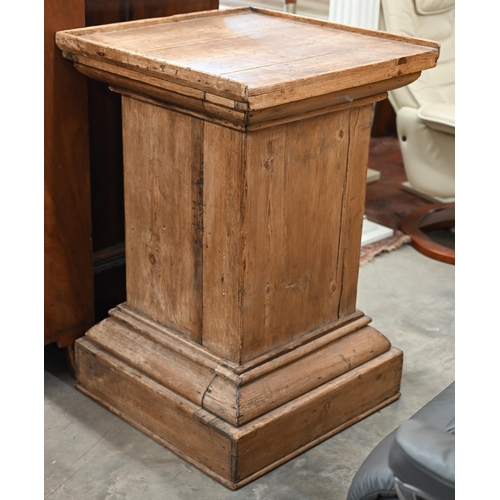 182 - A large waxed pine square pedestal/stand 62 x 62 x 94 cm high