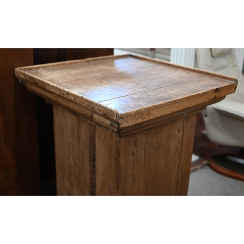 182 - A large waxed pine square pedestal/stand 62 x 62 x 94 cm high