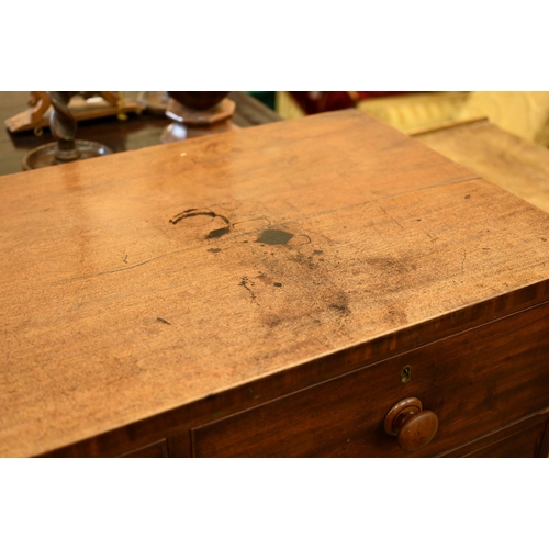 184 - A large 19th century mahogany chest of two short over three long drawers on splayed bracket feet, 10... 