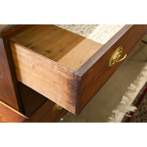 186 - A 19th century mahogany chest of three long graduating drawers on splayed bracket feet, 110 x 55 x 1... 