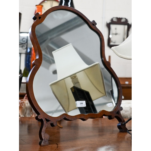 188 - Two Edwardian walnut framed dressing table mirrors to/w ebonised 'abacus' lamp and 1950s bevelled wa... 