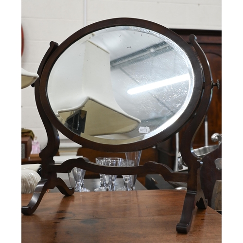 188 - Two Edwardian walnut framed dressing table mirrors to/w ebonised 'abacus' lamp and 1950s bevelled wa... 