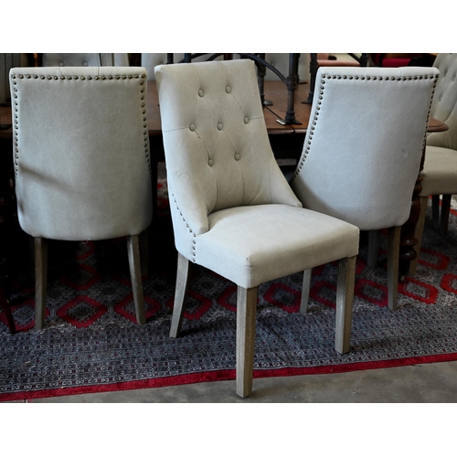 191 - Six contemporary stone-grey button back dining chairs with lime washed supports