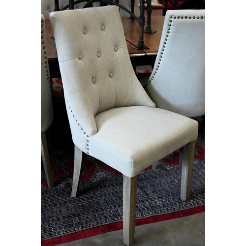 191 - Six contemporary stone-grey button back dining chairs with lime washed supports