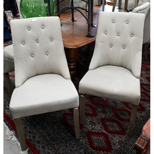 192 - Six contemporary stone-grey button back dining chairs with lime washed supports