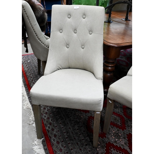 192 - Six contemporary stone-grey button back dining chairs with lime washed supports