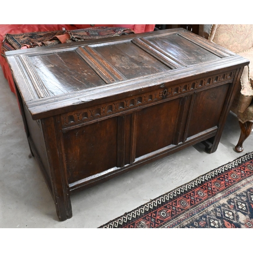 209 - An 18th century panelled oak coffer, 116 x 60 x 70 cm