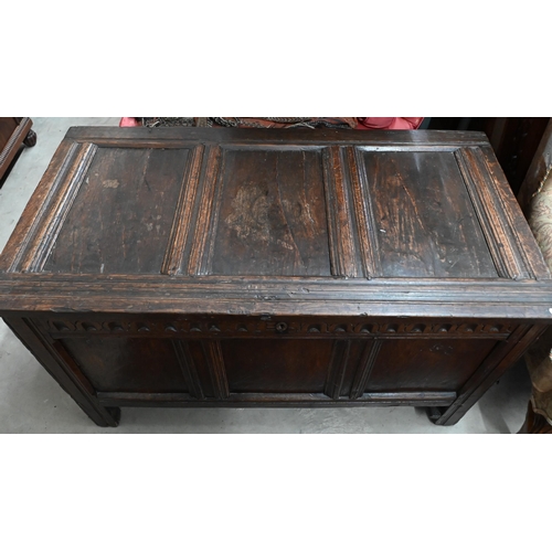 209 - An 18th century panelled oak coffer, 116 x 60 x 70 cm