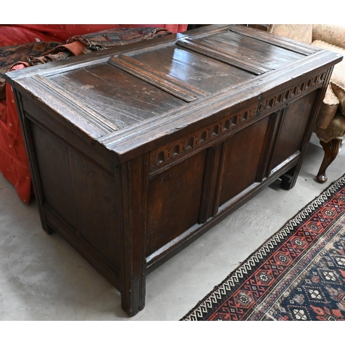 209 - An 18th century panelled oak coffer, 116 x 60 x 70 cm