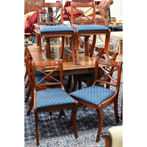 215 - Twelve 'Reprodux' Regency-style dining chairs, with palmette blue fabric seats