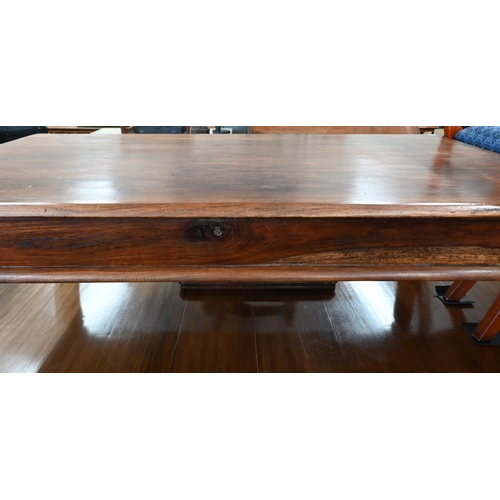 217 - An Indian Sheesham 'Thakat' coffee table on turned legs, 134 cm wide x 75 cm deep x 46 cm high