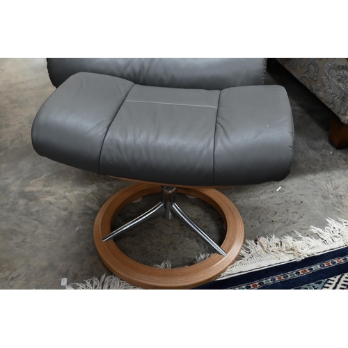 222 - A grey leather Ekornes Stressless chair and  matching footstool (2)