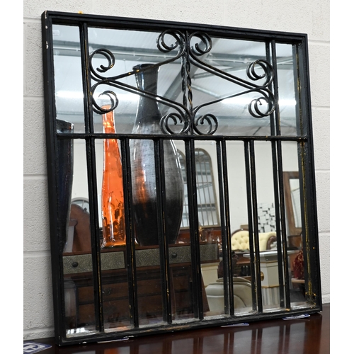 235 - A mirror-backed wrought iron garden gate, 90 x 94 cm high