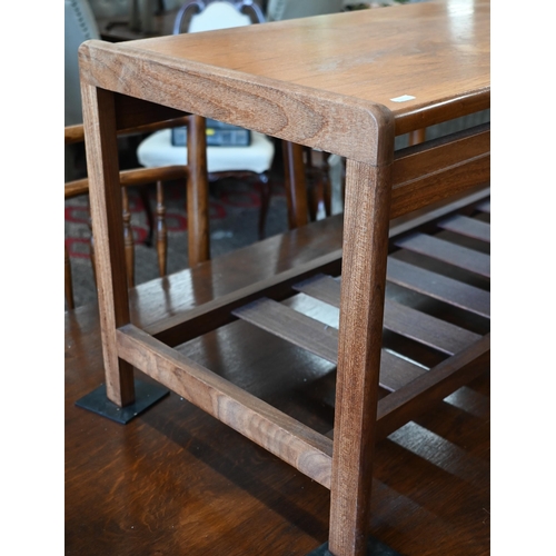 258 - A mid-century teak coffee table with slatted undertier, 106 x 40 x 45 cm high