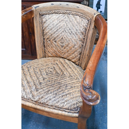 268 - A pair of South African 'Weatherlys' hardwood and rattan elbow chairs, a/f (2)