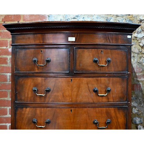 270 - A Victorian style mahogany bowfront chest on chest, comprising two short over six long drawers and a... 