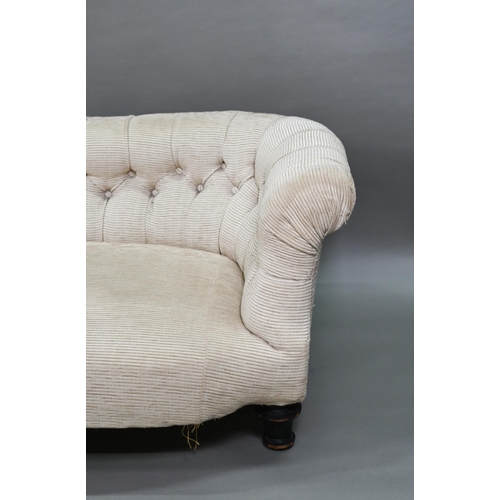 275 - A traditional button back upholstered sofa circa 1900,200 cm x 78 cm x 66 cm h, missing one  castor... 