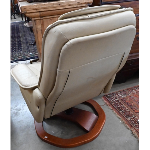 291 - A Stressless-style cream leatherette swivel armchair