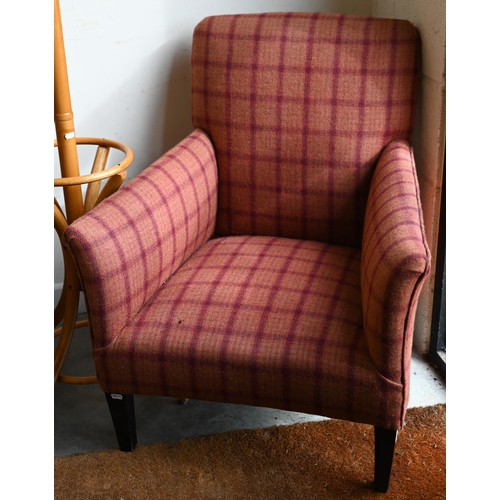 295 - An upholstered children's bedroom armchair, in tartan tweed upholstery