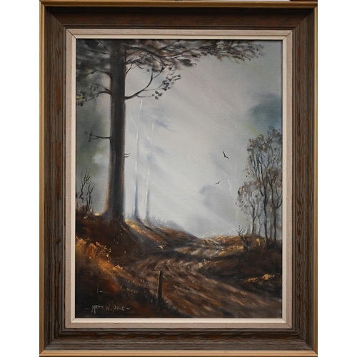 302 - Three pictures - Mark W Pike - Tall tree, oil on canvas, signed lower left, 59 x 44 cm; B D Horswell... 