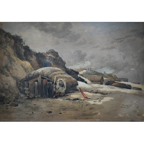 303 - Five Victorian watercolours - E W Cooke - 'On the Cornish Coast', signed and dated 1865, 17 x 25 cm;... 