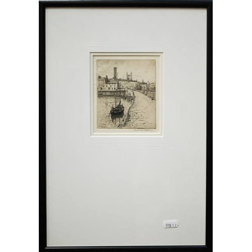 307 - Etchings - C H Spencer - Sicilian farm and Buckinghamshire farm, 18 x 21 cm and 18 x 22 cm to/w Cher... 