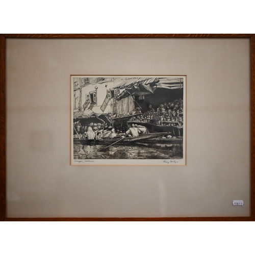 307 - Etchings - C H Spencer - Sicilian farm and Buckinghamshire farm, 18 x 21 cm and 18 x 22 cm to/w Cher... 