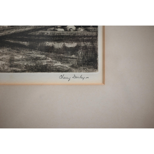 307 - Etchings - C H Spencer - Sicilian farm and Buckinghamshire farm, 18 x 21 cm and 18 x 22 cm to/w Cher... 