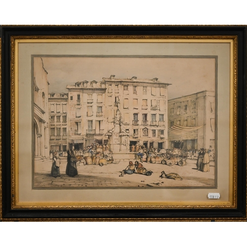 308 - Two lithograph of Spanish city scenes Madrid and Seville, 25.5 x 36 cm (2)