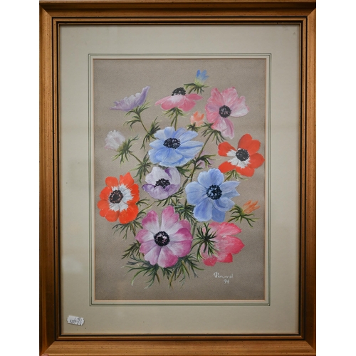 309 - Joyce Percival - Anemonies, gouache, 35 x 24 cm; Prescott - '...in an English country garden', water... 