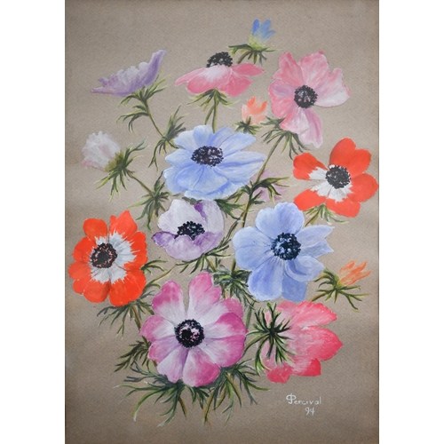 309 - Joyce Percival - Anemonies, gouache, 35 x 24 cm; Prescott - '...in an English country garden', water... 