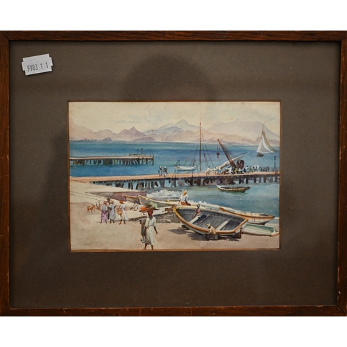 322 - Margaret Helen Knapping - Dock scene at night, watercolour, signed lower right, 23.5 x 34 cm to/w Af... 